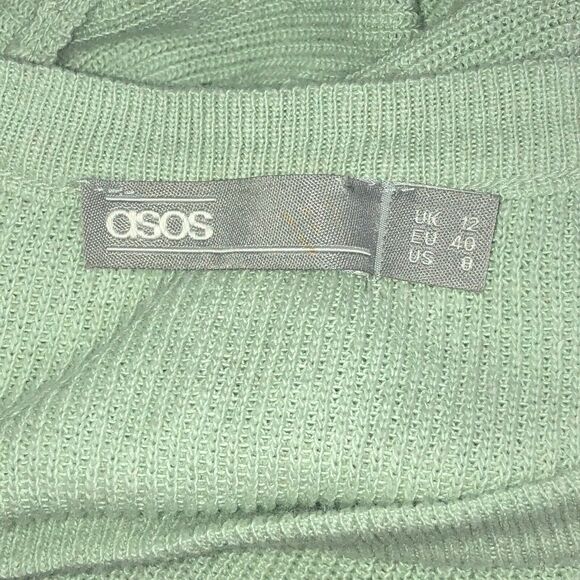 ASOS Womens Sweater Size 2 Green Cold Open Shoulder Sweater Long Sleeve Shirt - Picture 5 of 6